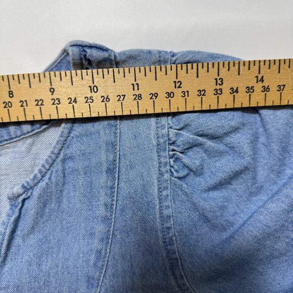 Madewell Blue Denim Popover Swing Dress Newsom Wash Linen Cotton Blend Sz Small - Picture 5 of 10